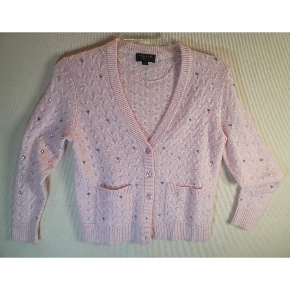 Cashmere Charter Club Luxury Sweater Rinestones Peals Pink 100% cashmere Small